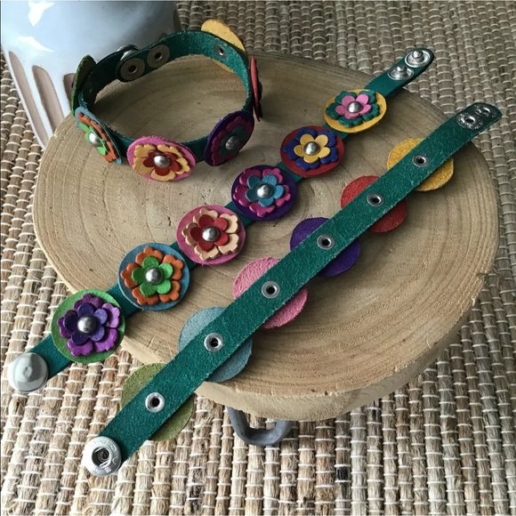 LAST 1! NEW 100% Leather Daisy Bracelet Handmade Mexico Boho 2-Snap Festival - Picture 5 of 12